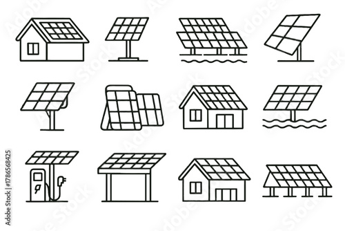 Charging solar tiles industrial vector farm icon tilted portable panel