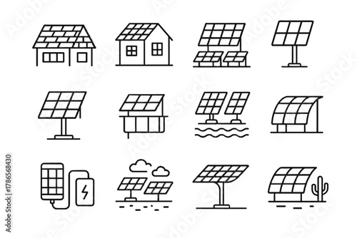 Installation community urban grid panel vector floating tiles icon icons solar