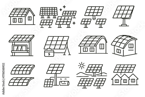 Solar small rooftop icons panels desert energy farm icon panel vector