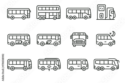 Articulated school charging wireless electric shuttle city icon bus station vector icons
