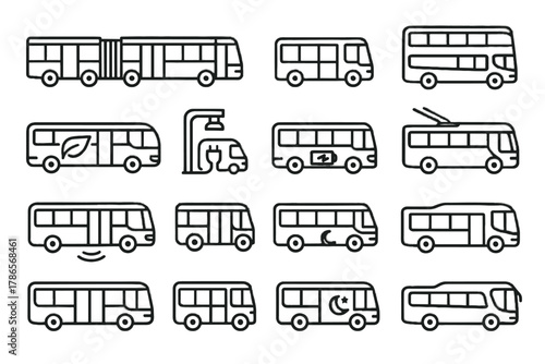 Vector electric coach trolley city bus charging compact icon wireless