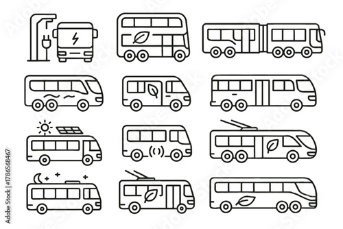Coach school trolley concept charging icon pad bus electric shuttle eco vector