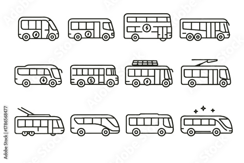 Electric icon commuter futuristic buses vector bus streamlined overhead charging city solar