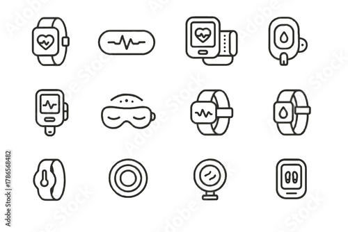 Icons pressure health sleep patch wearable glucose monitor counter temperature blood vector