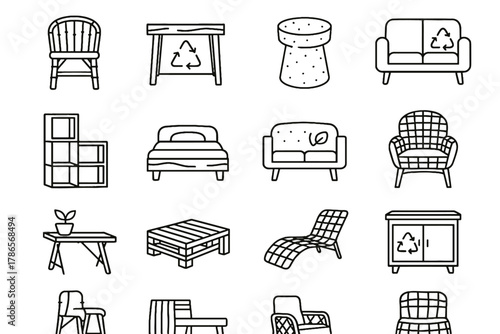 Fabric vector upcycled hemp icons chair lounge icon desk table eco rattan