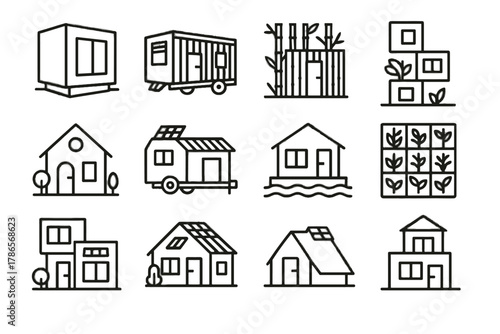Apartment modular block sustainable villa icon vector prefab stackable eco housing