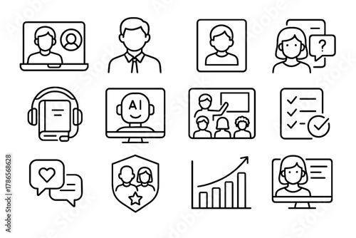 Icons learning book virtual icon progress chat task tutor supportive vector interactive