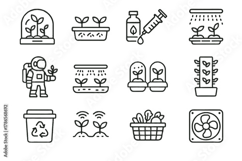 Mist vector tray plant icons icon basket aeroponic sensors interstellar agriculture injector
