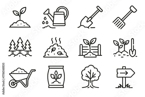 Marker protective wheelbarrow sapling tree icon vector icons forestry compost sustainable bag