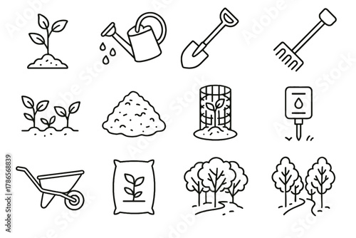 Sensor soil land seedlings sapling deforested wheelbarrow path icon vector restoration can
