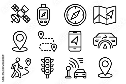 Speed vector traffic gps pin set icon pedestrian navigation map app marker