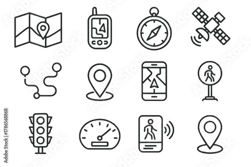 Map pin sensor signal icons planner app vector pedestrian compass navigation icon