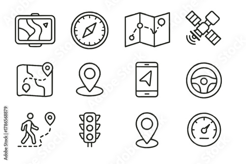 Car navigation vector planner traffic compass pedestrian icons gps icon app map