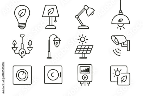 Street sensor eco lighting icon motion vector icons lamp chandelier solar switch