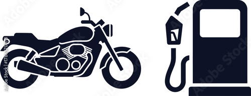 Motorcycle Silhouette Next to a Gas Pump Silhouette on White Background motorbike fuel