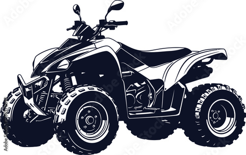Silhouette of a dark blue all-terrain vehicle ( ATV) with large tires quad bike four-wheeler