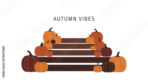 Cozy autumn vibes with a stack of pumpkins on wooden crates and fall harvest decorations