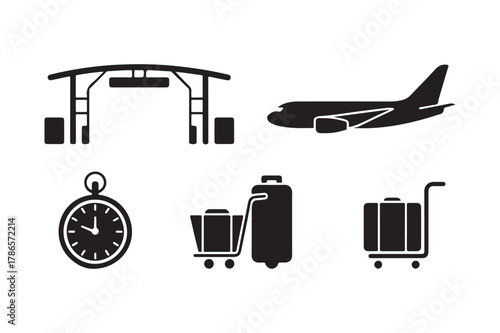 Airport travel icons silhouette collection