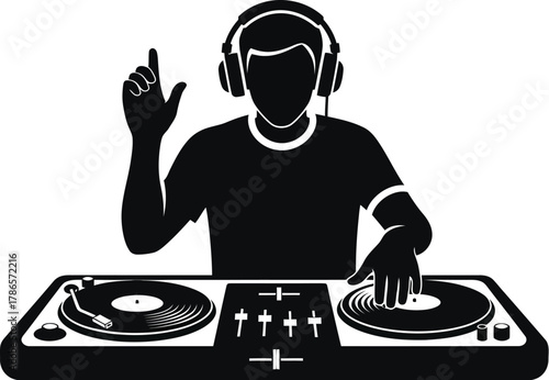 DJ music club icon set nightlife, party entertainment and audio mixing equipment vector illustration icon silhouette