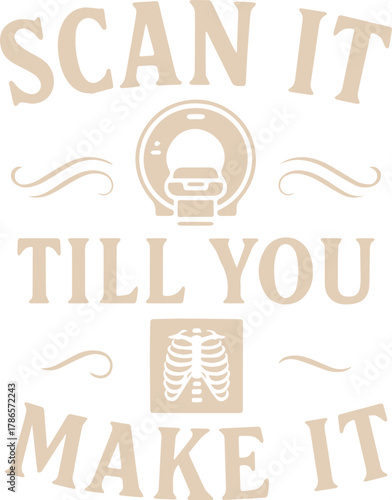 An artistic depiction with a medical theme, featuring radiology symbols and a motivational phrase, inviting engagement with the themes of healthcare and perseverance.