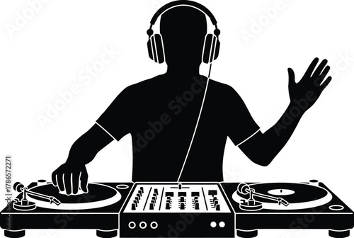 DJ music club icon set nightlife, party entertainment and audio mixing equipment vector illustration icon silhouette