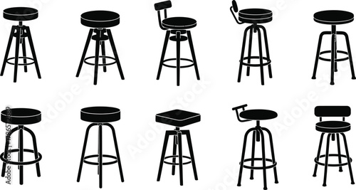 Bar stool leg icon set vector illustration silhouette