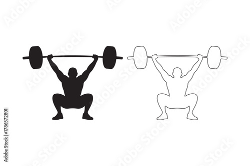 Silhouette and outline of a weightlifter performing a clean and jerk