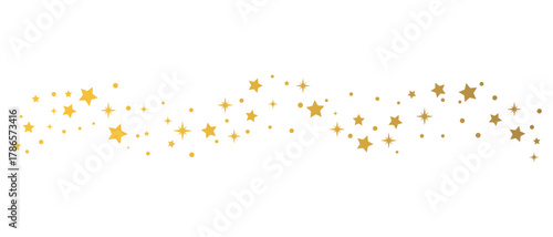 Golden star sparkle wave with glowing light trail, decorative glitter curve of shiny stars and dots, elegant festive element for overlay, celebration or luxury design