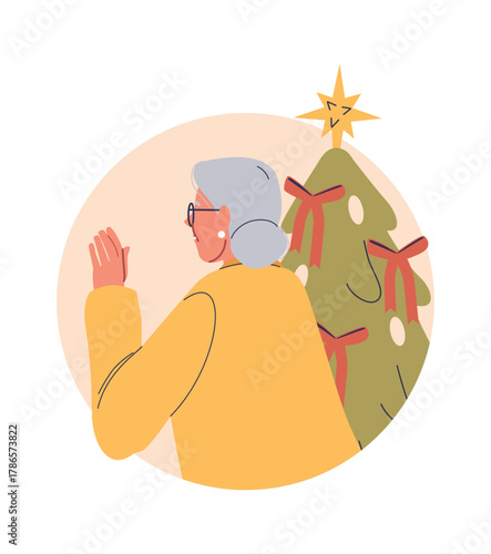 Happy grandmother celebrating Christmas holiday