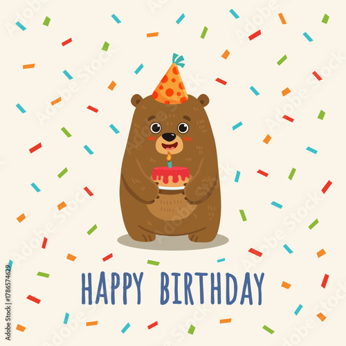     Перейти к странице|123Далее

Cute cartoon bear with cake. Teddy bear in flat style for greeting card, book, activity page. Happy birthday postcard. Vector illustration