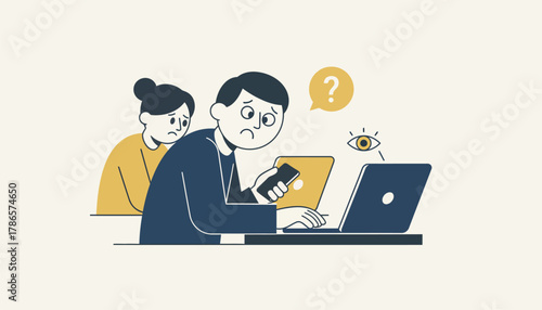 A student glancing over their shoulder while taking an exam highlighting concerns about academic integrity during online assessments.