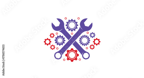 Wrenches and gears come together in a vibrant, eye-catching design perfect for engineering, repair, or industrial themes with lasting impact