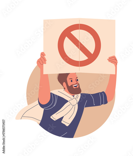 Man activist holding protest placard