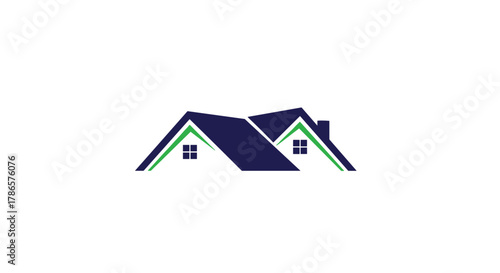 Modern real estate logo showcases residential home rooftops with windows, perfect for branding construction, architecture, or property businesses
