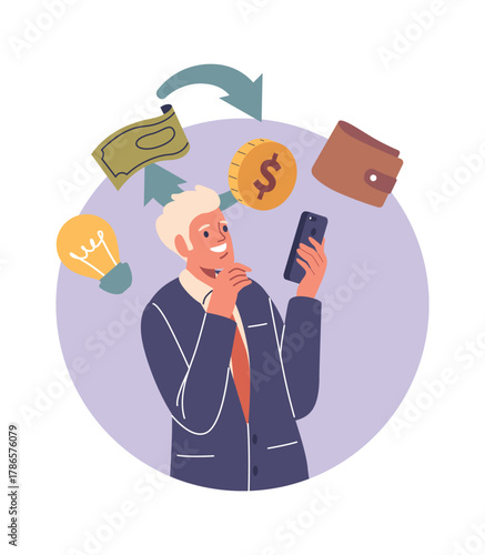Businessman using smartphone digital wallet