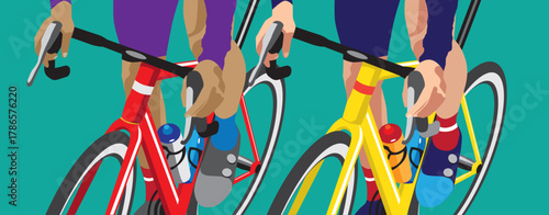 Cyclists racing road bikes in competition illustration