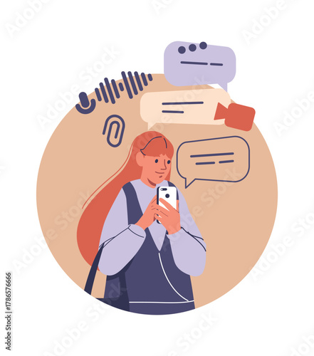 Teenager using smartphone messenger application