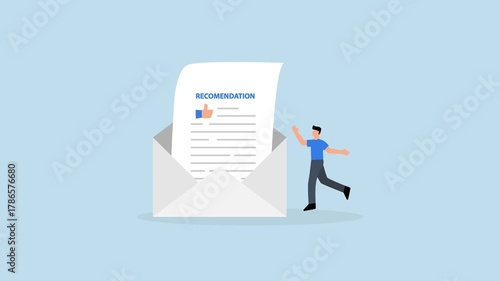 Recommendation letter, 4k animation of joyful entrepreneur holding letter of recommendation in email envelope.