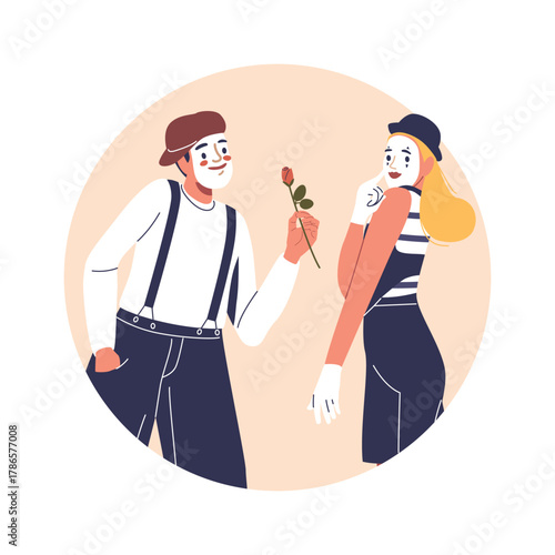 Romantic mime love couple acting