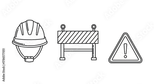 Road construction safety set for your next project featuring hard hat, barricade, and warning sign, ready to use in your digital design