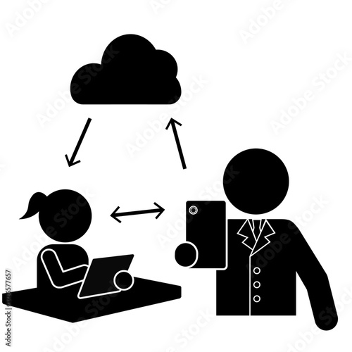 クラウドを介して教師と児童がデジタル端末で情報共有するピクトグラム（GIGAスクール構想）