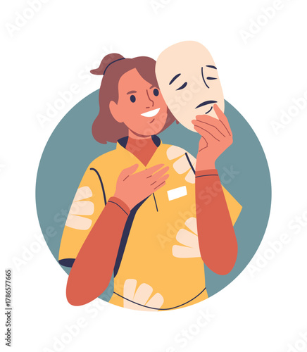 Woman artist performing with mask