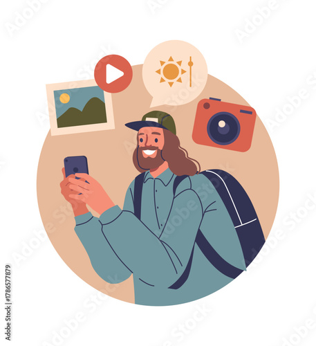 Man using smartphone making photo