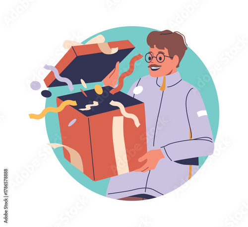 Man opening gift box frame