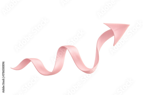 Pink ribbon forming an upward arrow symbolizing growth, progress, success, and development on transparent background