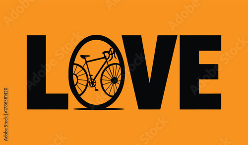 LOVE Cycling Vector Design - Modern Bike Graphic in Letter O - Passion for Biking T-shirt Print and Sticker