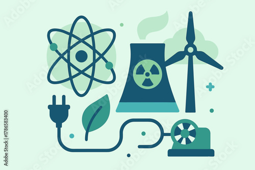 Nuclear and Renewable Energy Concept Illustration