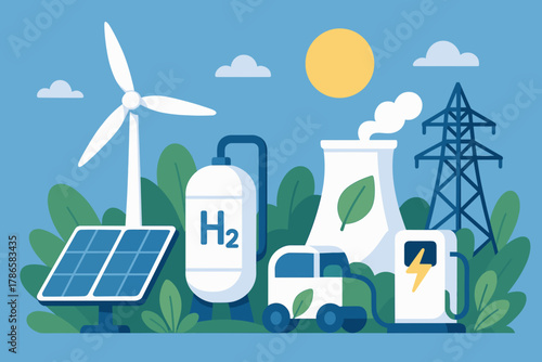 Hydrogen and Renewable Energy Concept Illustration