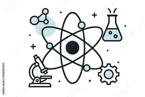 Science and Atomic Research Line Illustration
