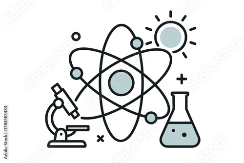 Science and Atomic Energy Line Icon Illustration